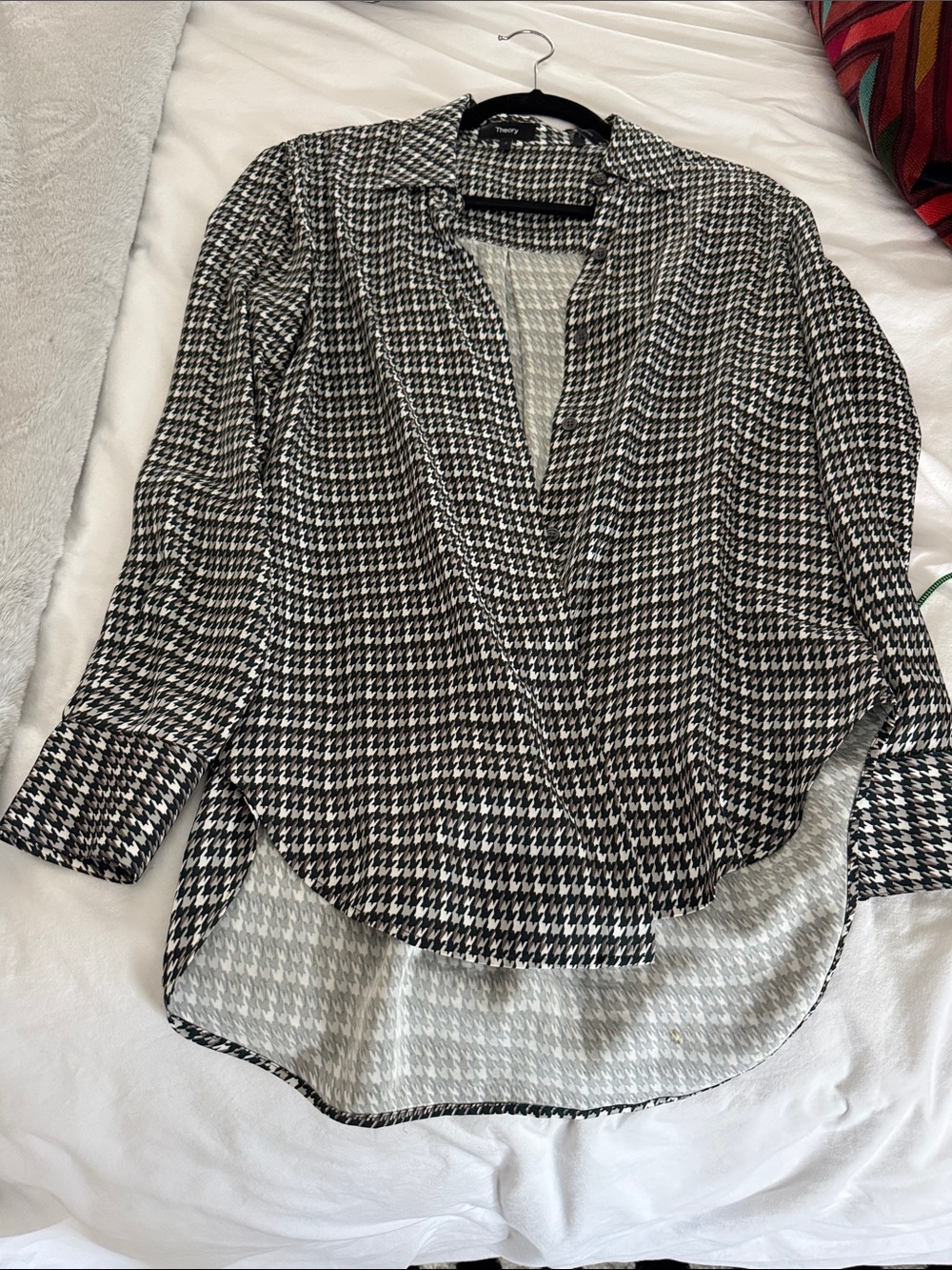 Theory Black & White Houndstooth Button-Down Blouse